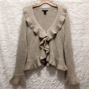 Sarah Spencer Beige Ruffled V-Neck Cardigan
